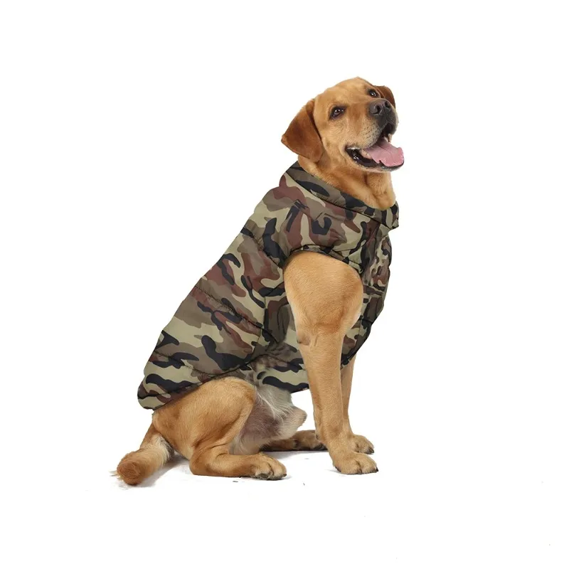 Ropa de invierno para perros, abrigo impermeable para cachorros y gatos, chaqueta para perros grandes con estampado de camuflaje, ropa cálida a prueba de viento para mascotas, disfraz de Labrodor - imagen 4