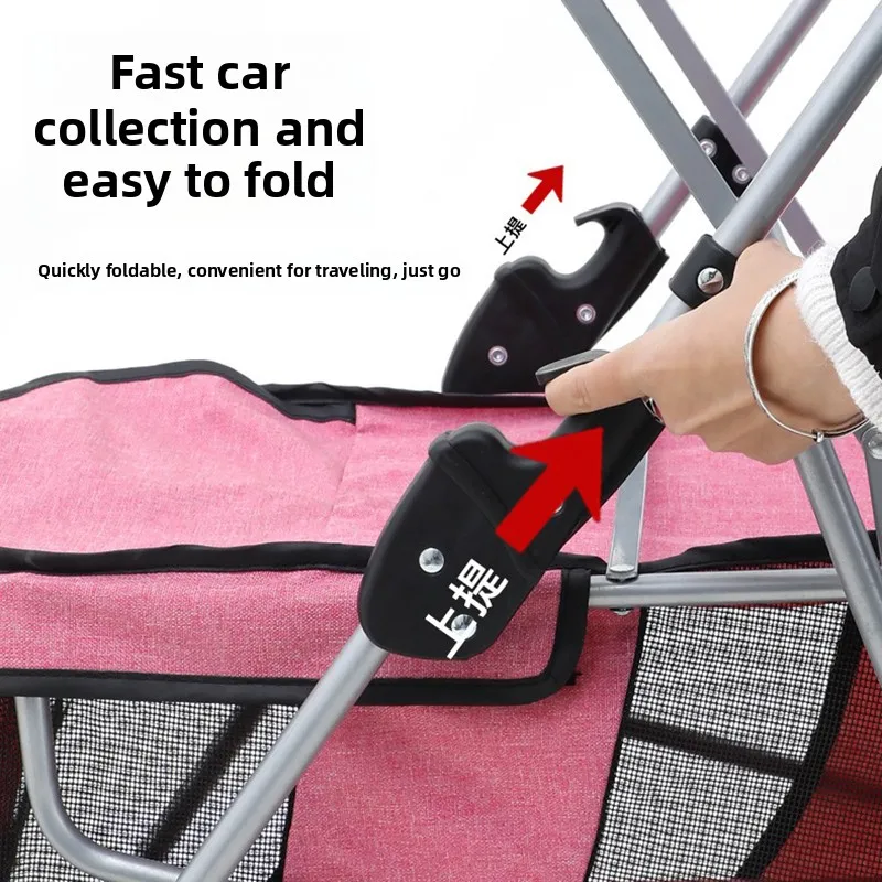 Cochecito plegable para mascotas, carrito de compras de doble capa, gran capacidad, bolsa separada para gatos, coche para perros, productos portátiles para mascotas, accesorios - imagen 5