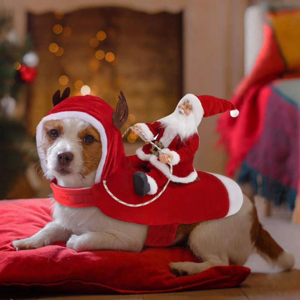 Divertidos ropa navideña para Cosplay de mascotas, para perros pequeños y medianos, capa cálida para perros y gatos con disfraz de Papá Noel para mascotas, regalo de Feliz Año Nuevo - imagen 4