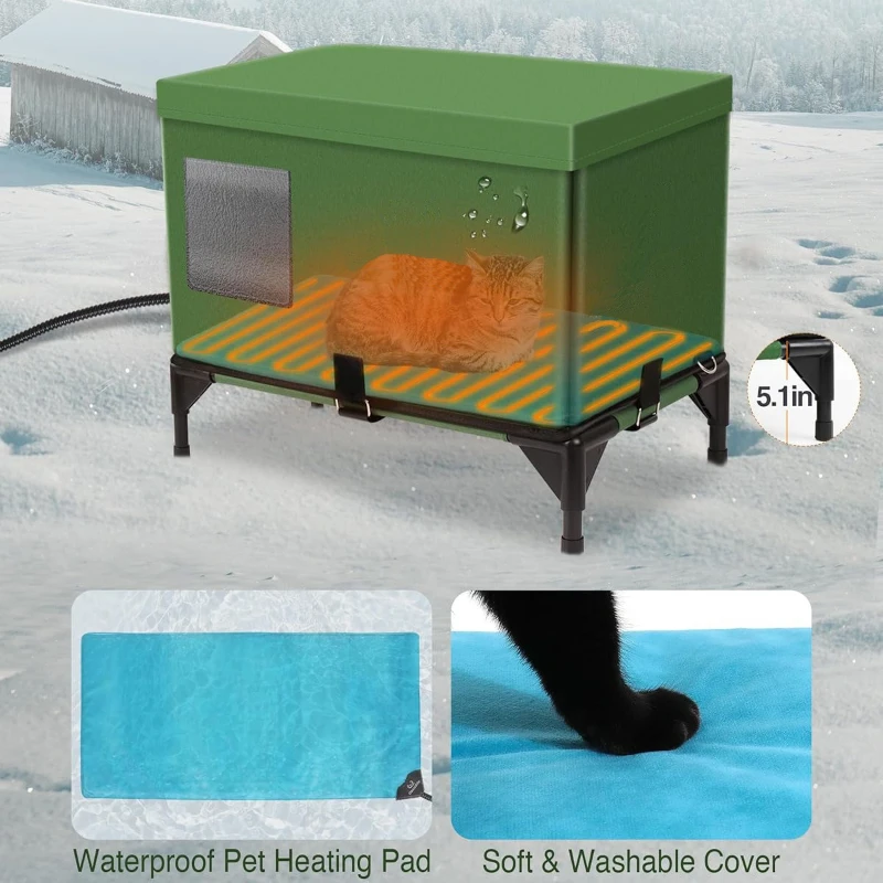 Nido para gatos al aire libre, impermeable y calentado, nido para perros, sala de parto para gatos, jaula plegable para mascotas, nido para mascotas con aislamiento térmico para gatitos - imagen 5
