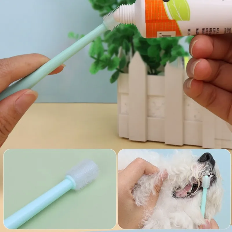 Cepillo de dientes para perros, limpieza de dientes de perros, cepillo de 360 grados para perros, limpieza Oral de gatos, cepillos de dientes de pelo suave para mascotas, cepillo para perros con mango largo - imagen 2