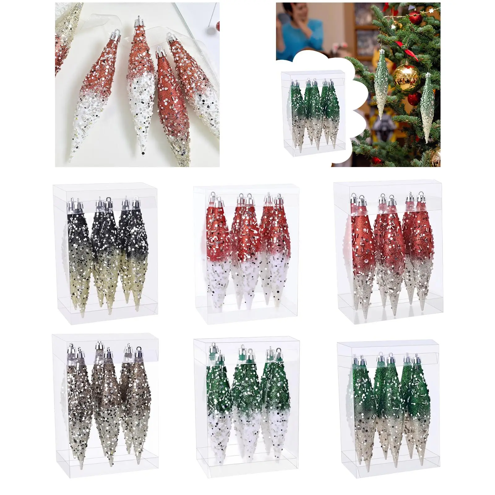 6 Pieces Christmas Droplet Hanging Ornaments Party Favor DIY