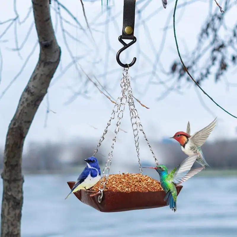 Bandeja colgante de cuero PU para alimentador de aves, plataforma con gancho sólido, para jardín al aire libre - imagen 5