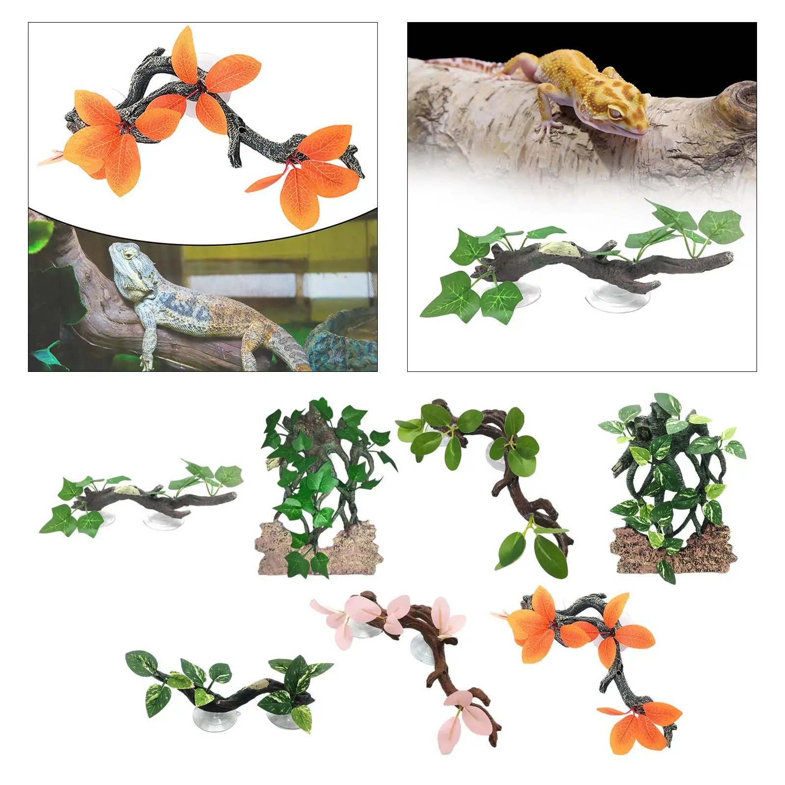 Gecko Plant Ornament Reptile Corner Branch Aquarium Amphibian Lizard Habitat Decor Decoration Reptile Climb Tree Branch Decor