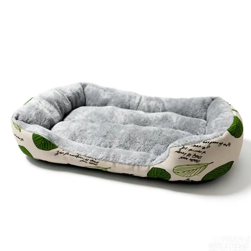 Cama franela suave estampado hojas lavable para perros y gatos - imagen 2