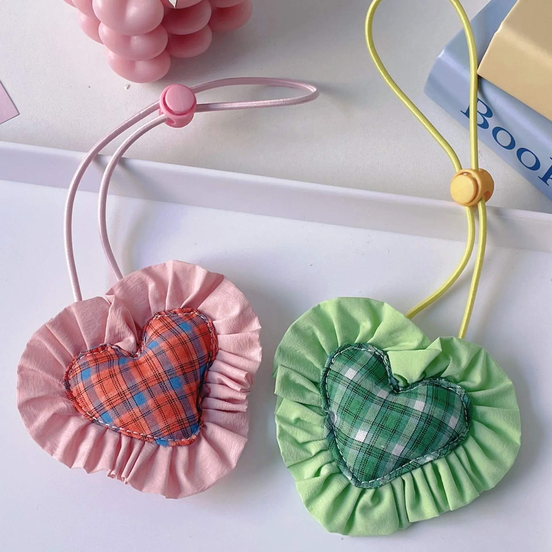 Pet Cat Love Plaid Dog Necklace Cute Sweet Lace Love Hoop Small and Medium Sized Dog Elastic Rope Collar Decoration - imagen 3