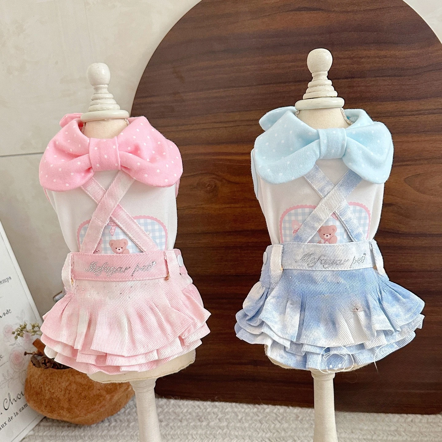 Media falda con diamantes Flash para mascotas, falda con tirantes de vaquero, falda abombada para las cuatro estaciones, vestidos para perros pequeños, ropa para cachorros - imagen 2