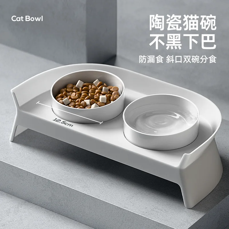 Cuenco de cerámica para comida para gatos, cuenco de cerámica con boca oblicua para gatitos, protege la columna Cervical y evita que se golpea sobre el doble cuenco - imagen 3