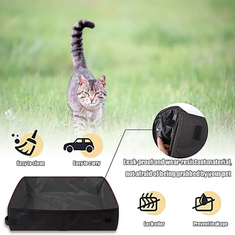 Caja de arena plegable portátil para mascotas, inodoro impermeable de tela Oxford para viajes, plegable, arena para gatos - imagen 3
