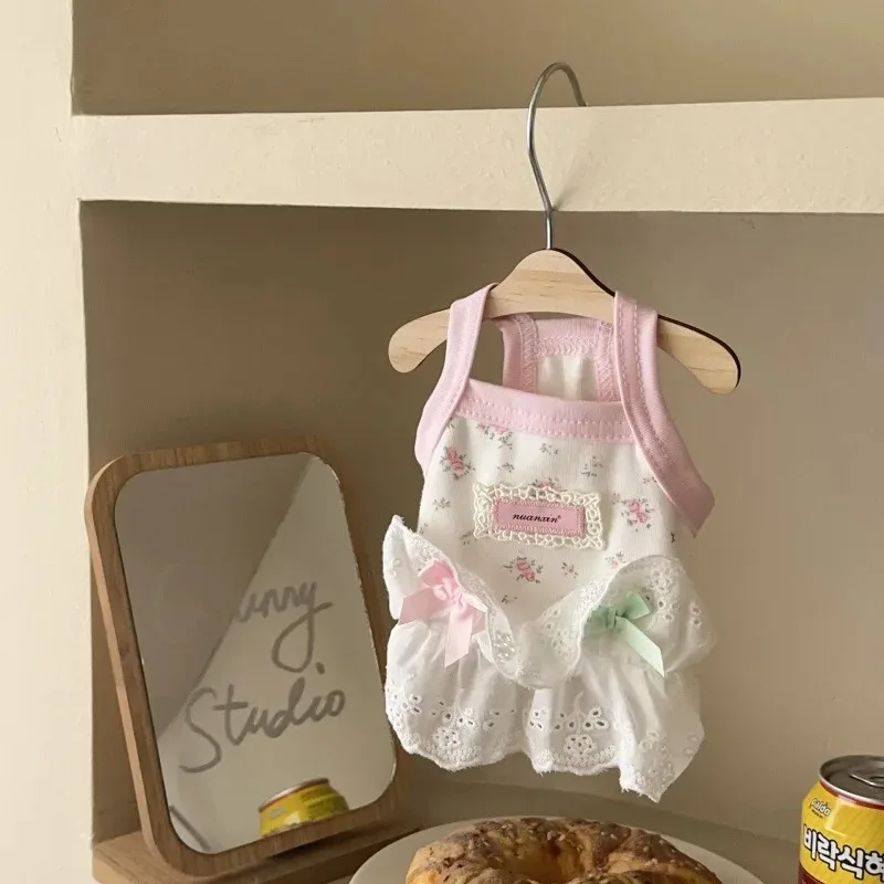 Vestido de encaje para mascotas, camisola de verano para el hogar, chaleco con brotes de flores, chaleco con lazo para perros pequeños, vestidos para perros pequeños, ropa para cachorros - imagen 4
