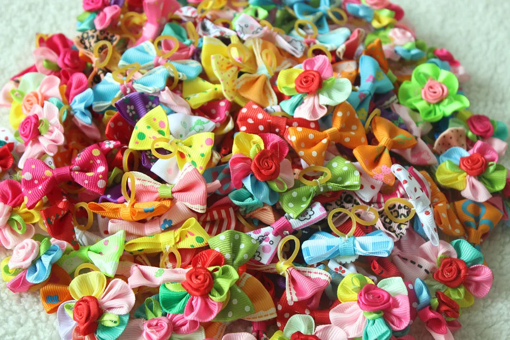 Venta al por mayor, 1000 Uds., nuevo estilo mixto, bandas de goma para el pelo de perros, lazos para el pelo de mascotas, accesorios para el cabello de perros, productos para el cuidado de mascotas, regalo bonito - imagen 2