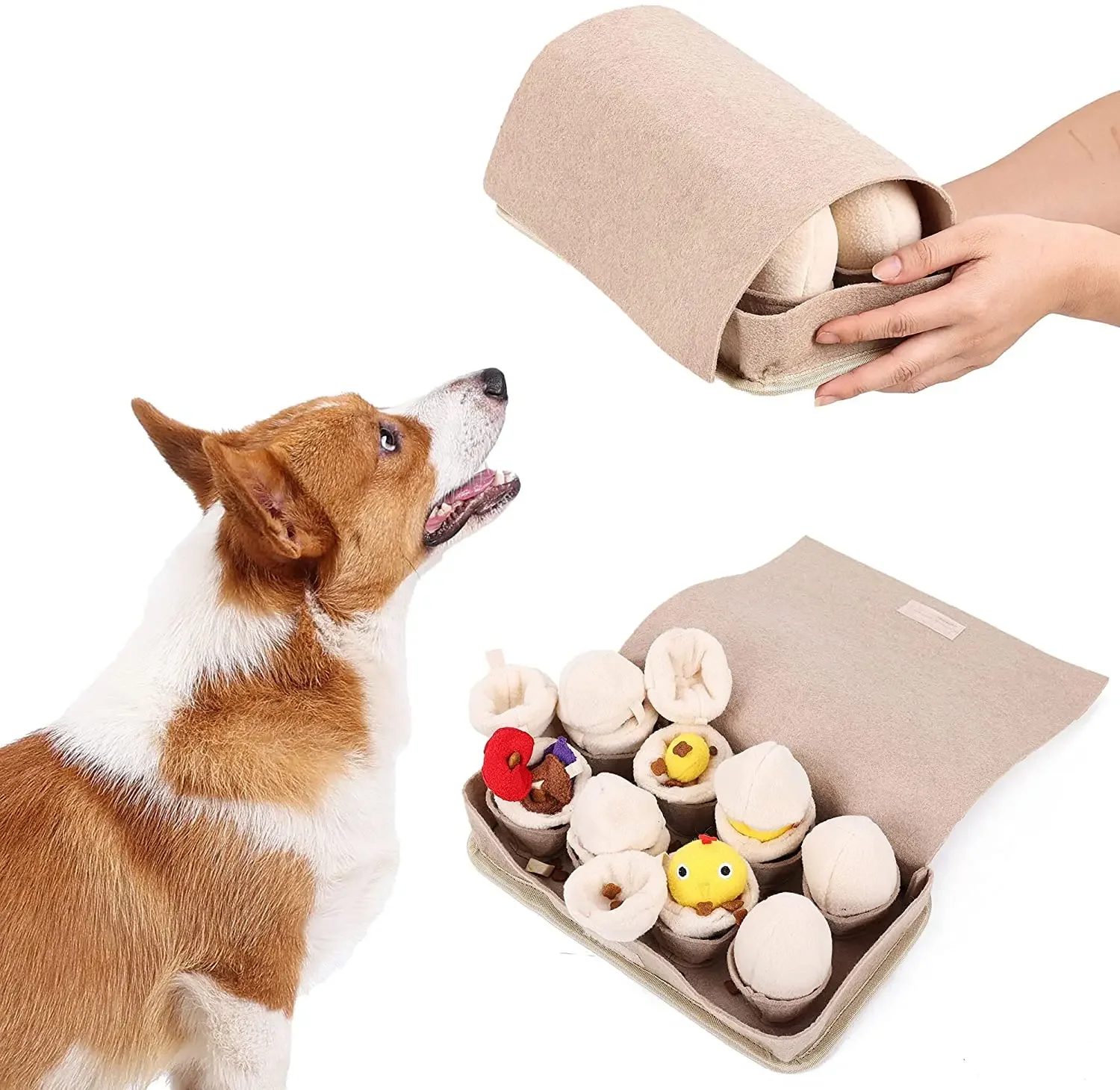 ATUBAN-estera de Snuffle para perros, alfombrilla de alimentación lenta duradera interactiva para perros, juguetes de rompecabezas chirriantes, huevos de juguete de felpa para la nariz - imagen 2