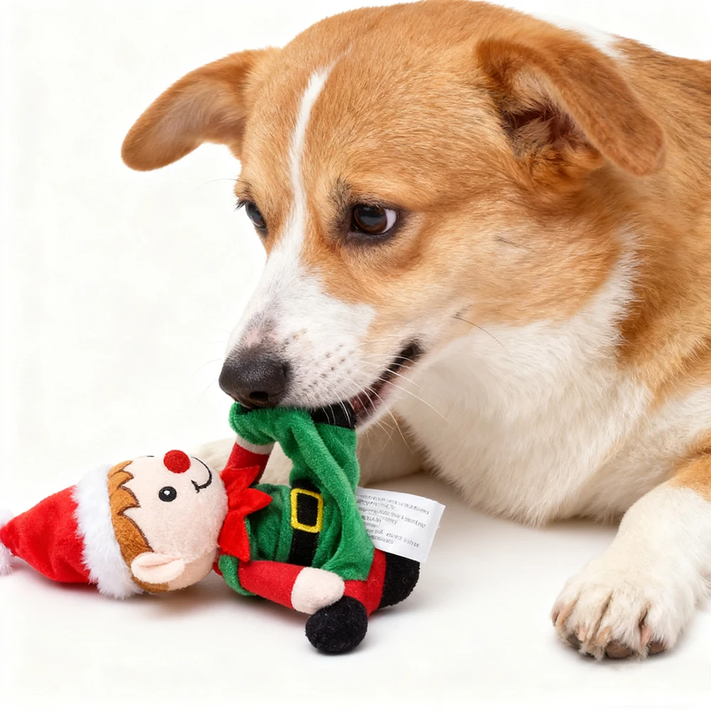 Muñeco de peluche navideño para perros pequeños, medianos y grandes, juguetes para masticar para mascotas con sonido chirriante, suministros para perros, accesorios - imagen 5
