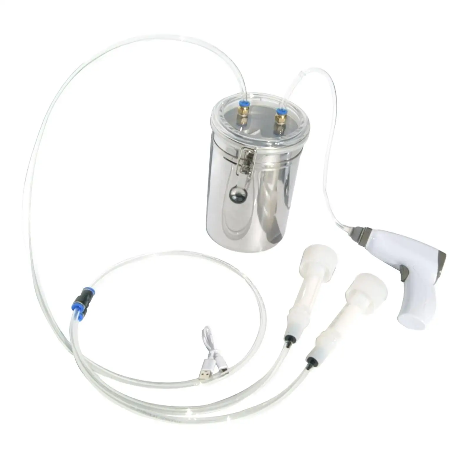 2 Liters Rechargeable Cow Milking Machine Set with Vacuum Pump Multifunctional Double Head Milker Stainless Steel Bucket