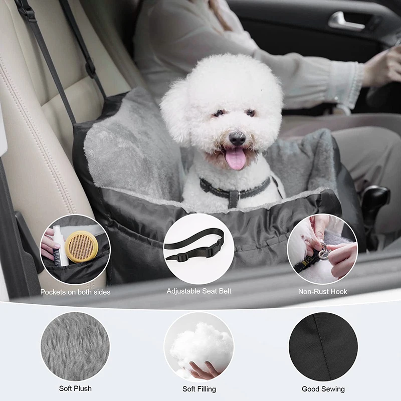 Benepaw-asiento de coche suave para perro pequeño, correa de seguridad ajustable con Clip, asiento elevador desmontable para mascotas, bolsillos de almacenamiento lavables - imagen 2