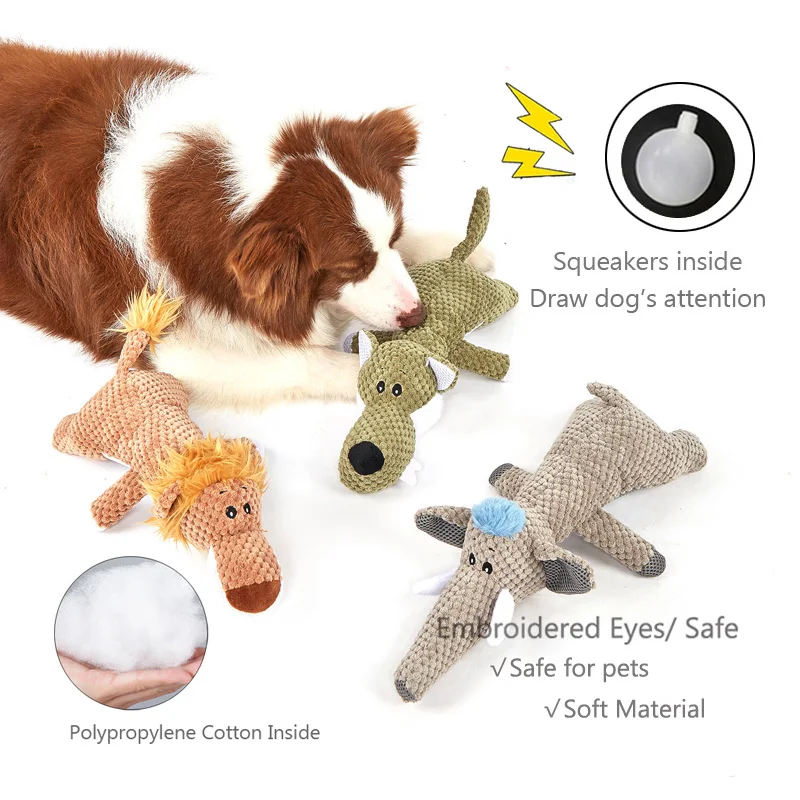 Elefante de dibujos animados, lobo, León, perro en forma de peluche, juguetes para masticar para mascotas pequeñas y grandes, accesorios interactivos chirriantes para rechinar los dientes - imagen 2
