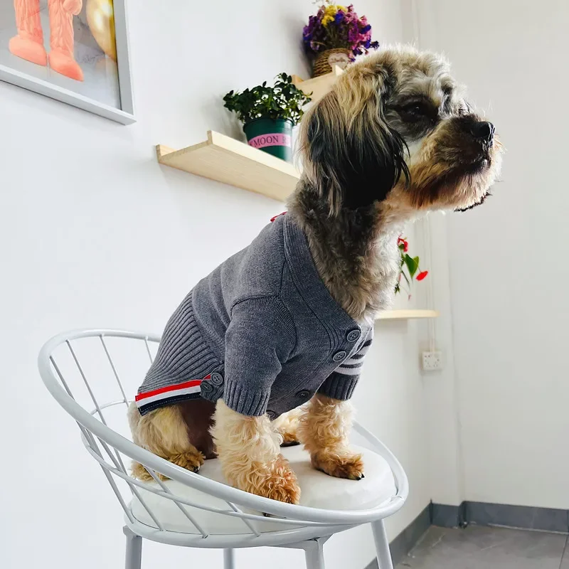Suéter de moda para mascotas, perro, gato, peluche, gradiente plateado, cárdigan TB, ropa, suministros para perros - imagen 3