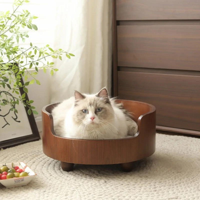 Cama de lujo para gatos, camas de madera para interiores, estera extraíble, gruesa, fácil de limpiar, bandeja para gatos, sofás para sala de estar, tapicería para el hogar - imagen 4