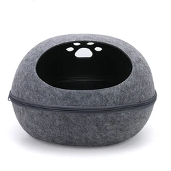 Cama para gatos, casa de fieltro Artificial para gatos, saco de dormir con cojín nido, cáscara de huevo, cueva para mascotas semicerrada transpirable desmontable