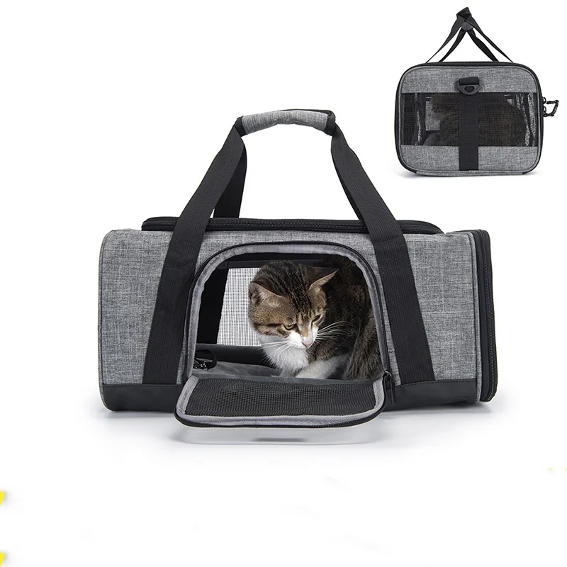 Transportín de mascotas de gran capacidad para viaje en coche, bolsa de mano transpirable para gatos, perros, carcasa de perrera portátil de concha suave, bolsa transportadora para mascotas
