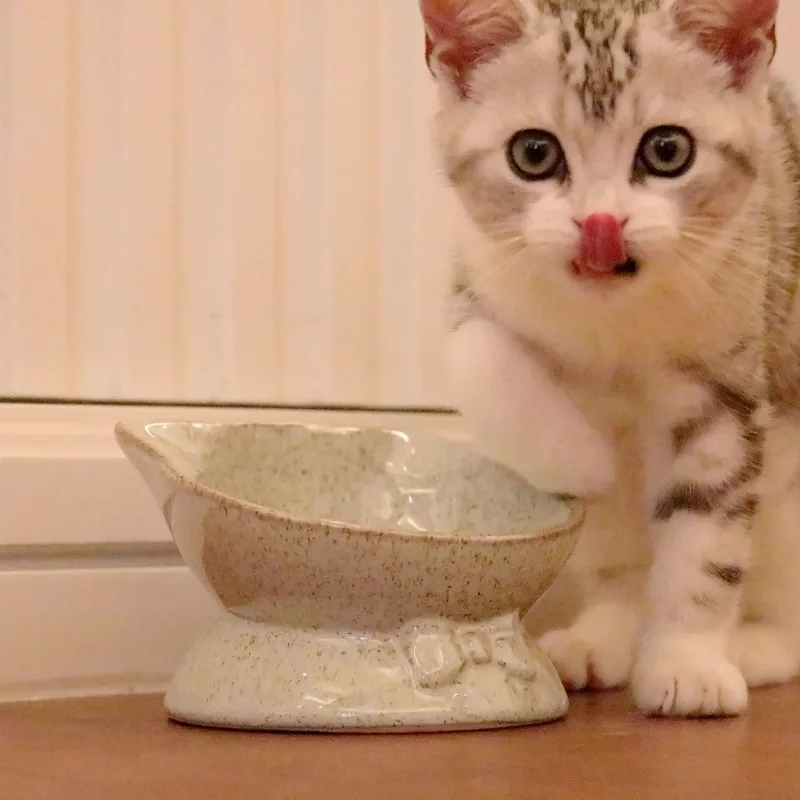 Cuenco de cerámica para gatos, perros, protección del cuello, comederos para mascotas con boca inclinada - imagen 3