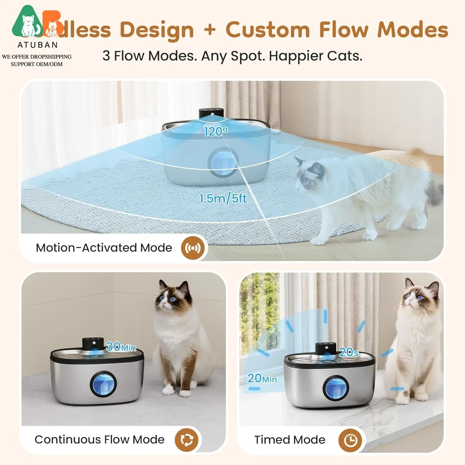 Bebedero inalámbrico acero inox para gatos y perros 5L ultra silencioso - imagen 5