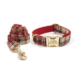 Collar con nombre grabado para perro y correa a juego