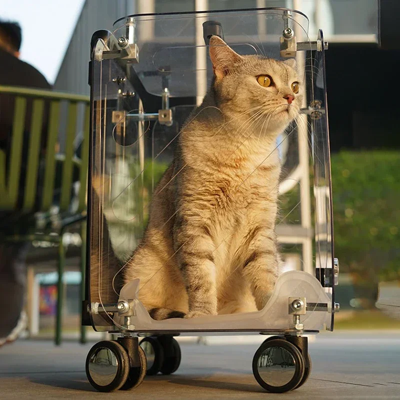 Cochecitos transparentes para gatos, transportador de 4 ruedas, cubierta de carrito de viaje para gatos, maletas de transporte, cubierta de carrito para gatos al aire libre de gran capacidad - imagen 5