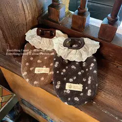 Ropa de invierno para gatos y perros - chaleco felpa con encaje floral