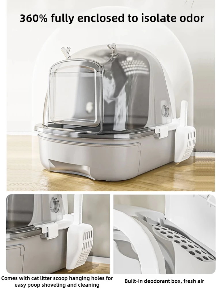 Caja de arena para gatos completamente cerrada, estilo cajonera grande, tapa abatible, inodoro para gatos, inodoro para entrenamiento de gatitos a prueba de olores, suministros para mascotas - imagen 3