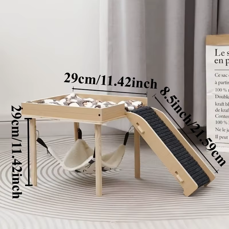 Hamaca de madera con plataforma y escaleras para cobayas y conejos - imagen 4