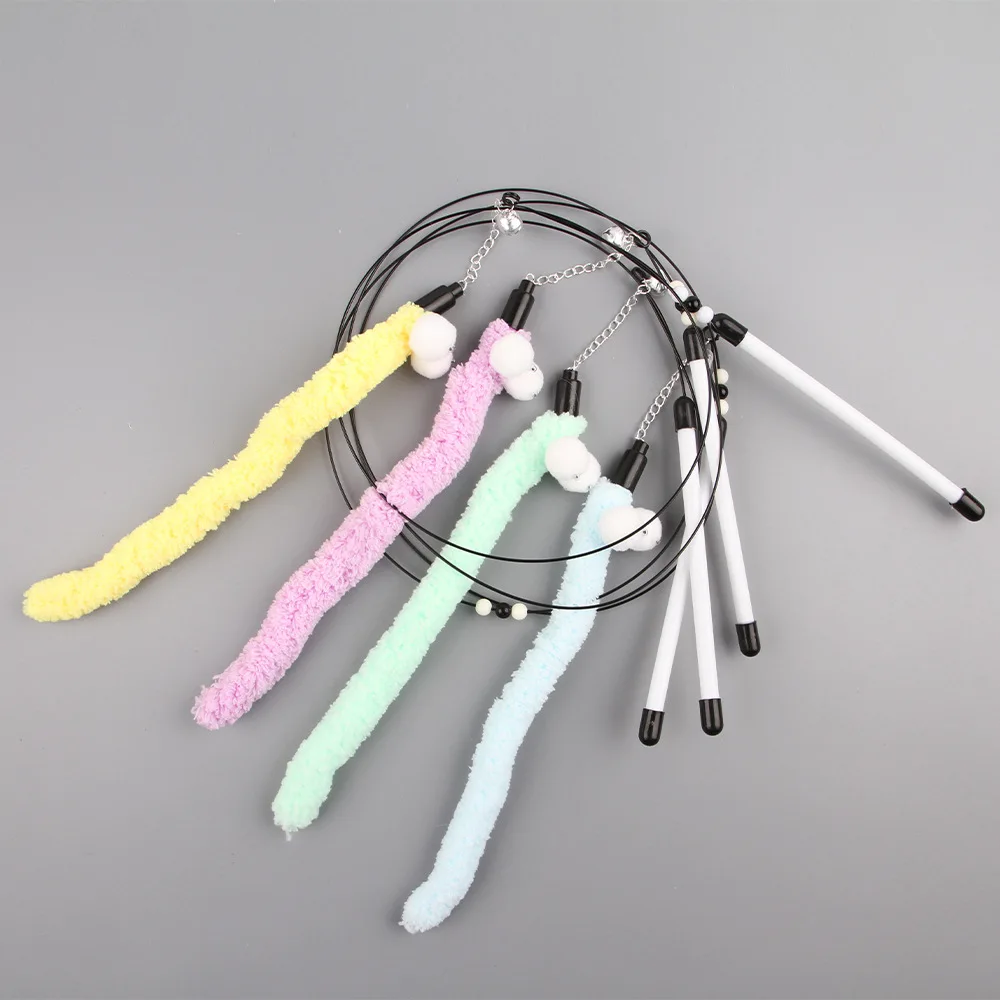 Juguetes interactivos para gatos, varita de campana de oruga, varilla Teaser, forma divertida, juego de cuentas de campana, varita para mascotas, alambre de acero, pluma, juguetes Teaser para gatos - imagen 4