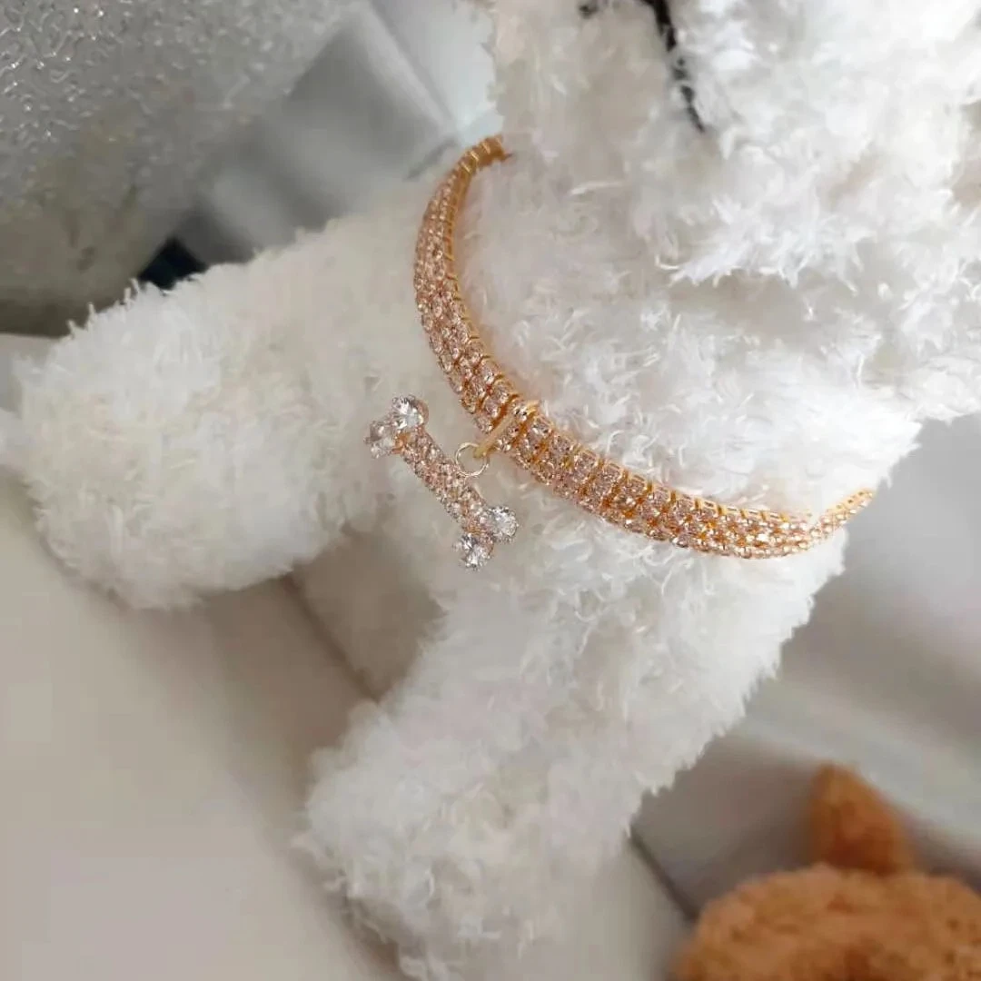 Collar de cristal de lujo para mascotas con circonita brillante, Collar de diamantes de imitación ajustable para perros y gatos, Collar de joyería ostentoso