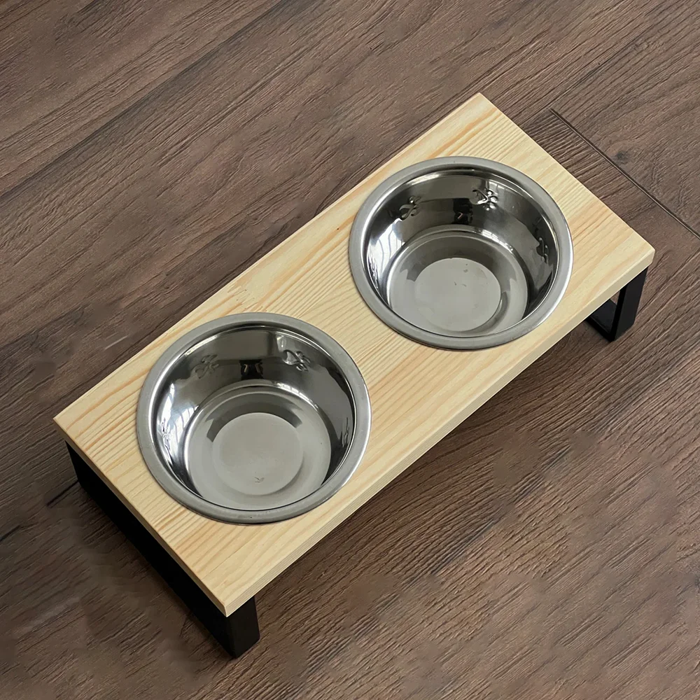 Cuenco 2 en 1 para gatos, cuencos elevados de madera, plato de agua para comida para gatos, soporte de madera antideslizante, accesorios para cuencos de alimentación para gatos y perros - imagen 4