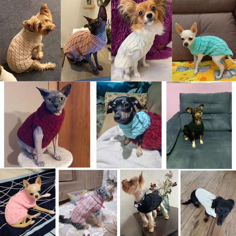Suéteres de cuello alto para mascotas pequeñas y medianas, ropa cálida de invierno para perros y gatos, chaleco para Chihuahua, abrigo Yorkie suave, chaqueta de peluche - imagen 2