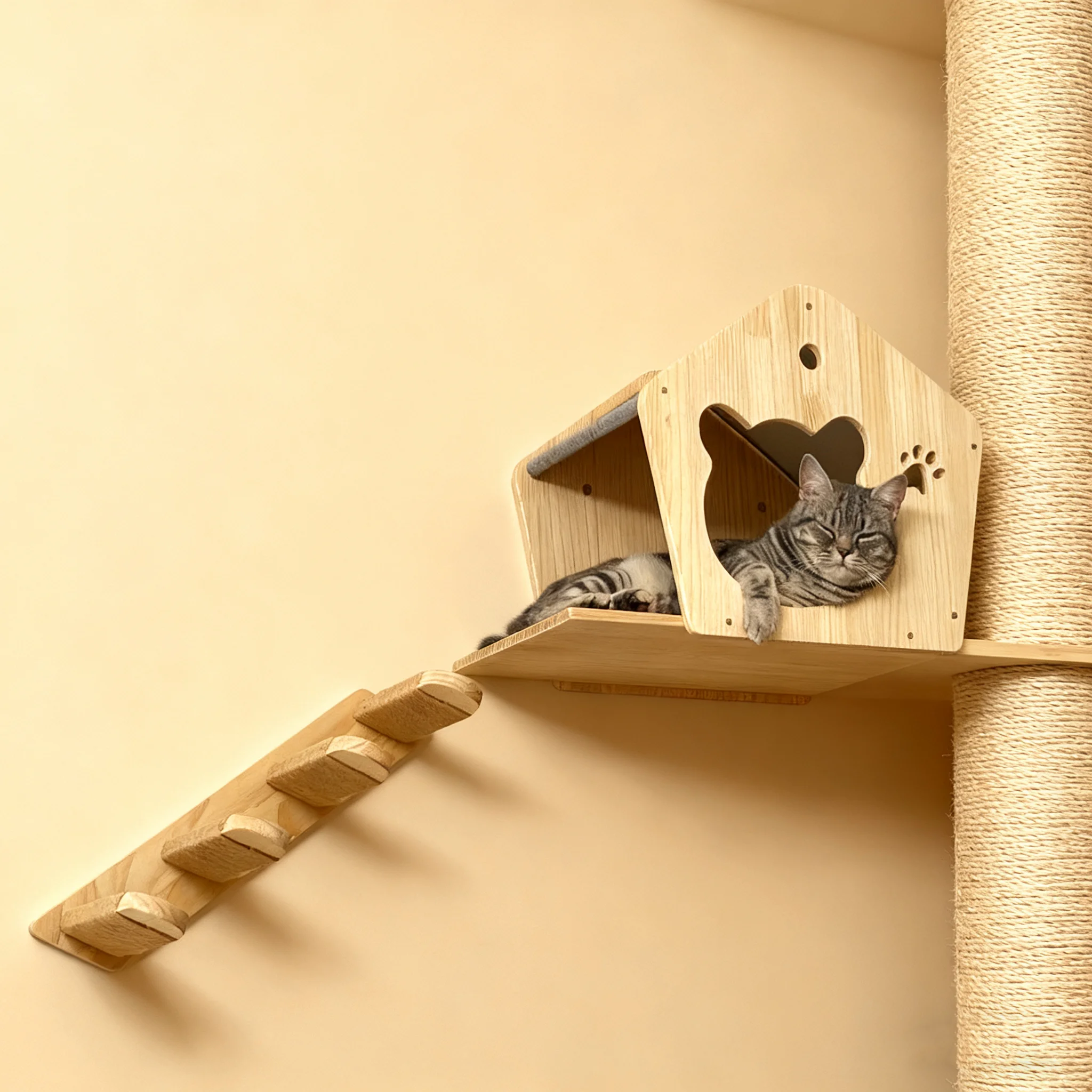 Casa trepadora de pared para gatos, estante para cama, torre de árbol montada en la pared, casa ocultadora, Villa, Castillo para gatos de interior, accesorios para dormir - imagen 4