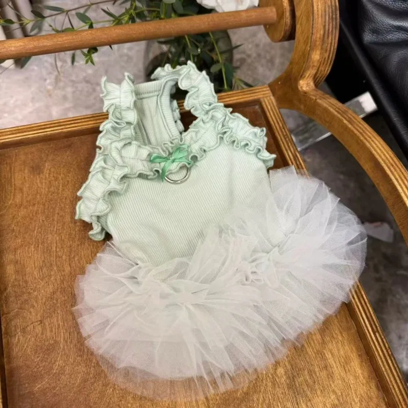 Falda acampanada con tirantes de malla para mascotas, falda tutú de capa por capa, falda de peluche para perros, ropa para mascotas, ropa para cachorros, ropa para perros pequeños - imagen 2