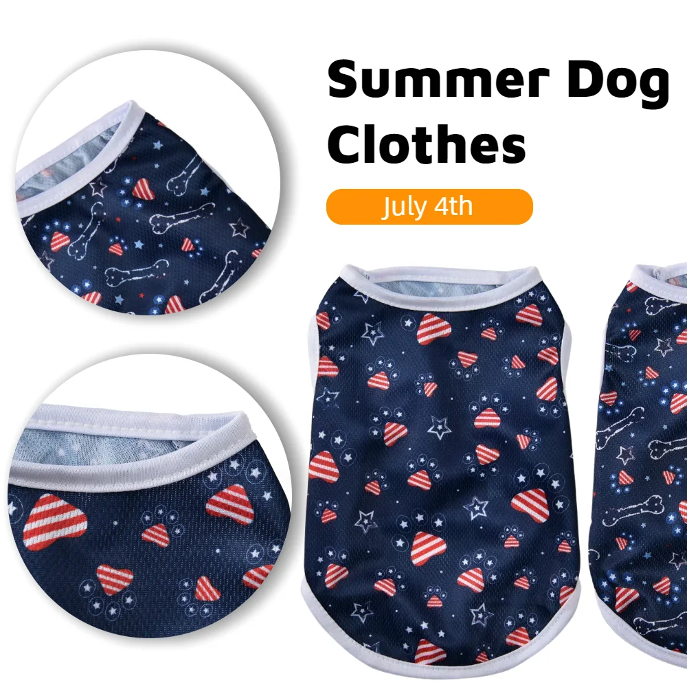 Ropa de verano para perros pequeños y medianos Día de la independencia 4 de julio Camiseta suave para cachorros Chaleco transpirable para gatos Ropa fresca para mascotas Bulldog - imagen 2