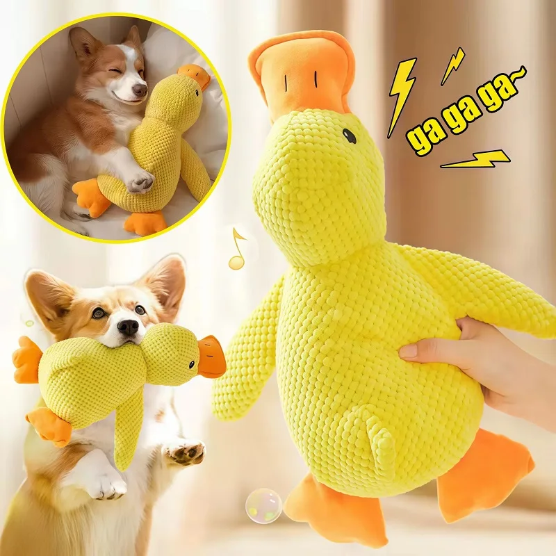 Juguete de perro de peluche, pato de simulación interactivo, juguete para cachorros chirriantes, dientes limpios, masticar, resistente a mordeduras, accesorios de juguete para perros rellenos