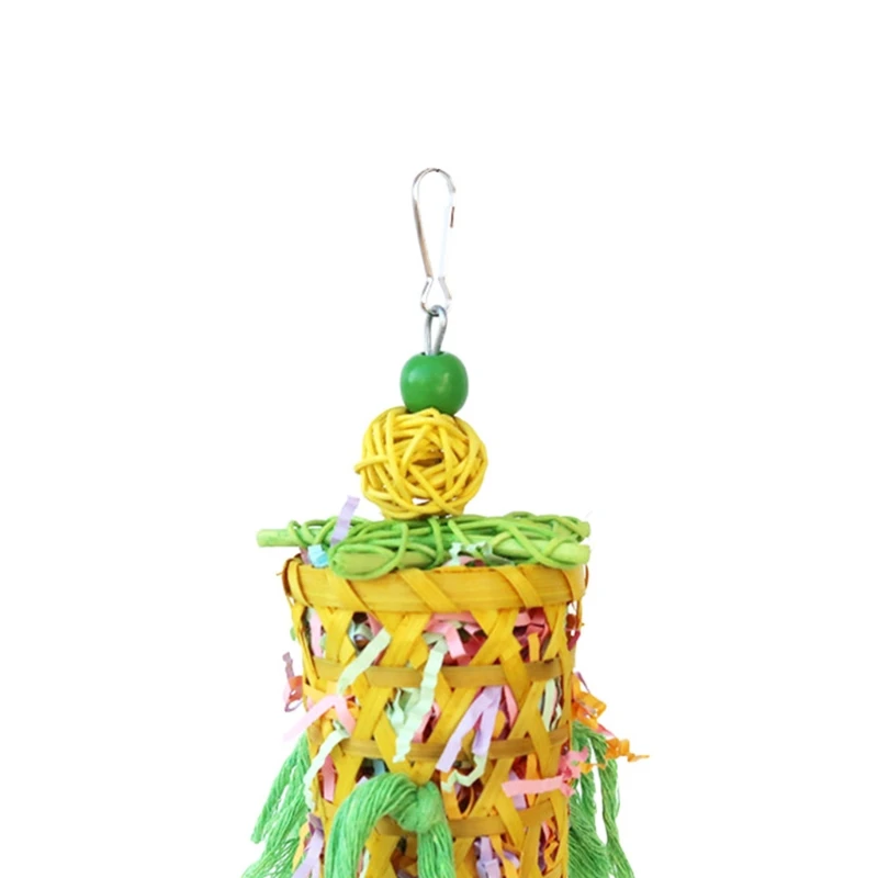 Jaula para masticar pájaros y loros para mascotas, cuerda de algodón tejida colgante, ratán con tiras de papel de campana, mordedura de forrajeo, periquito - imagen 3