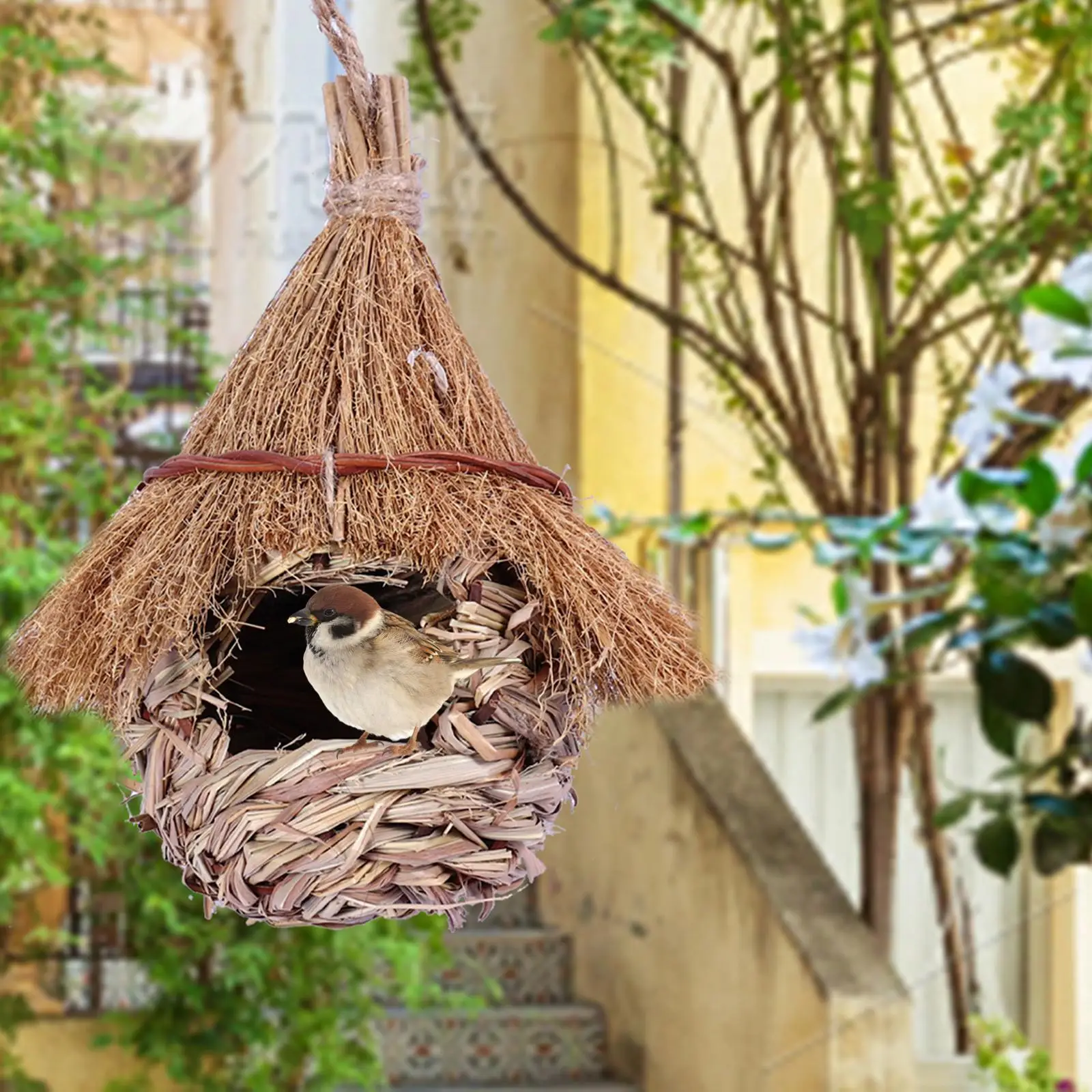 Hand Woven Hummingbird Nest Grass Birds Nest Shelter Hut Wren Finch Bird House for Outdoor Lawn Garden Decor Hand Woven Hummingbird Nest Grass Birds Nest Shelter Hut Wren Finch Bird House for Outdoor Lawn Garden Decor