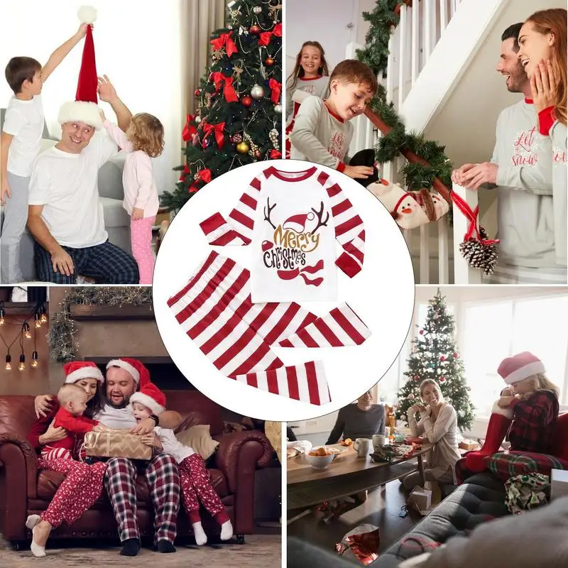 Conjunto de ropa familiar a rayas rojas y blancas para niños, pijama de Feliz Navidad, conjuntos de pijamas a juego para bebés, ropa para niños - imagen 4