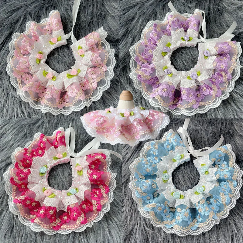 Collar de encaje para niña, gato y perro, decoración de lujo para el cuello de la novia, rosa, Azul, Morado, rojo, Floral, Baberos para mascotas, bufanda para perros pequeños