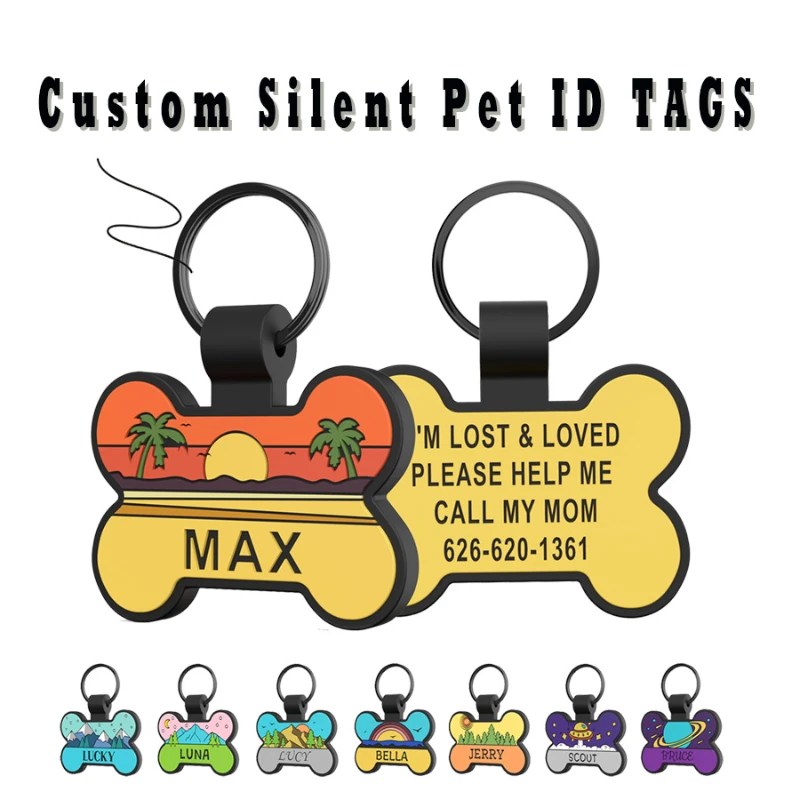 Etiqueta antipérdida de hueso de silicona para mascotas, Collar para perro y gato, etiqueta de nombre, accesorios personalizados para perros, etiquetas de identificación personalizadas para mascotas, colgante - imagen 3