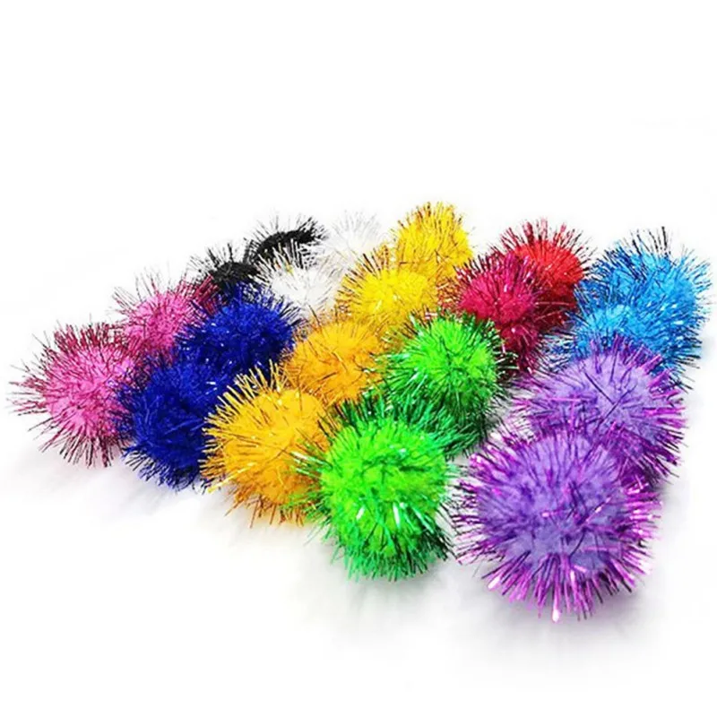 Crinkle Balls Cat Toy Assorted Color Flash Tinsel Pom Poms 10/20/30/50/100PCS A Bag for Home Indoor Kitten Christmas Pet Gifts - imagen 2