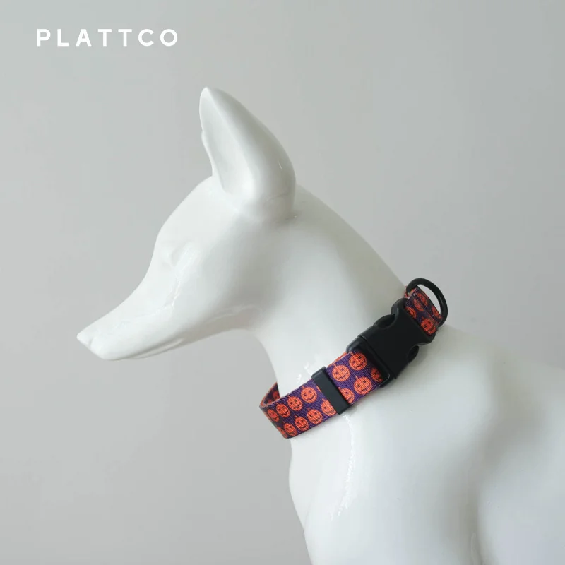 PLATTCO removable dog collar PURPLE PUMPKIN adjustable polyester pet necklace loop for small big dogs 5 size PDC337 - imagen 3