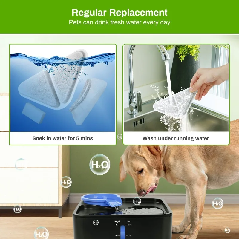 230oz Dog Water Fountain 5 Layers Filtration System 7L Pet Fountain, 6 Filters+ 6 Sponges+6 Mesh Bags for 1.8GAL Dog Water Bowl - imagen 5