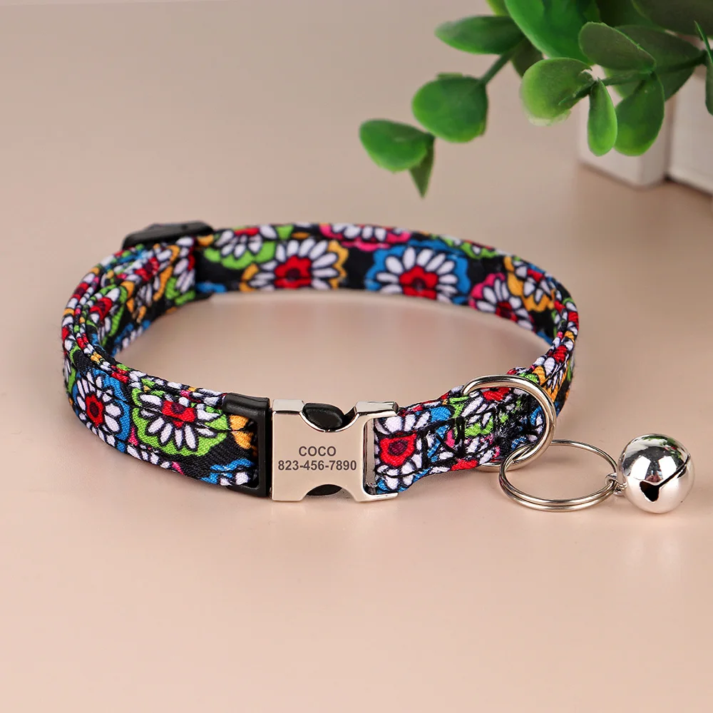 Collar de gato personalizado, collares de nailon para cachorros y gatitos, etiqueta de identificación para mascotas grabada gratis, Collar con placa con nombre, collares para mascotas, campana ajustable para gatos - imagen 3