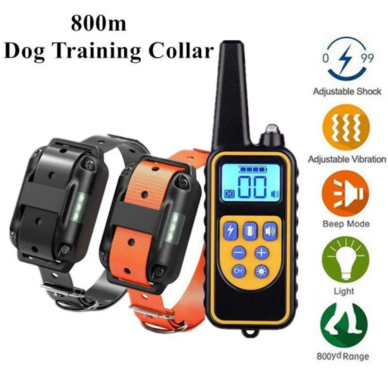 Collar de entrenamiento eléctrico para perros de 800m, resistente al agua, con Control remoto para mascotas, Collar de entrenamiento recargable para perros con sonido de vibración y choque