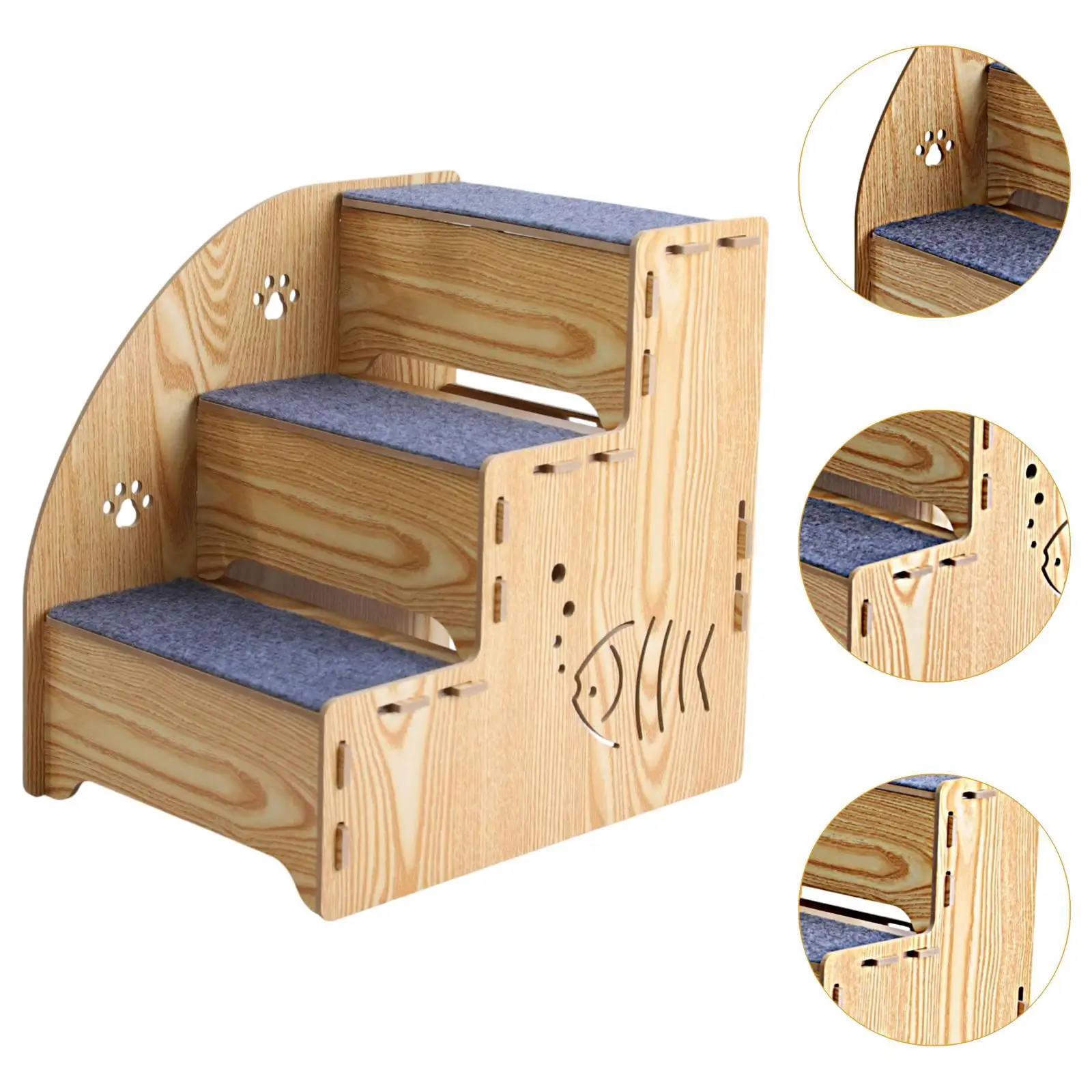 Wood Dog Stair Ladder Pet Ramp 3 Steps Supplies Non Slip Portable Puppy Stair Cats Step House for Older Dogs Sofa Indoor Couch